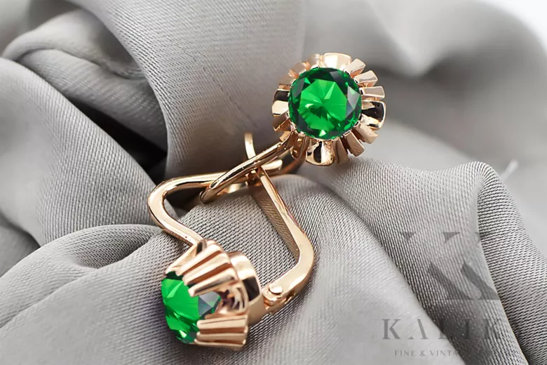 Earrings Vintage Jewlery Emerald Original Vintage 14K Rose Gold vec027r